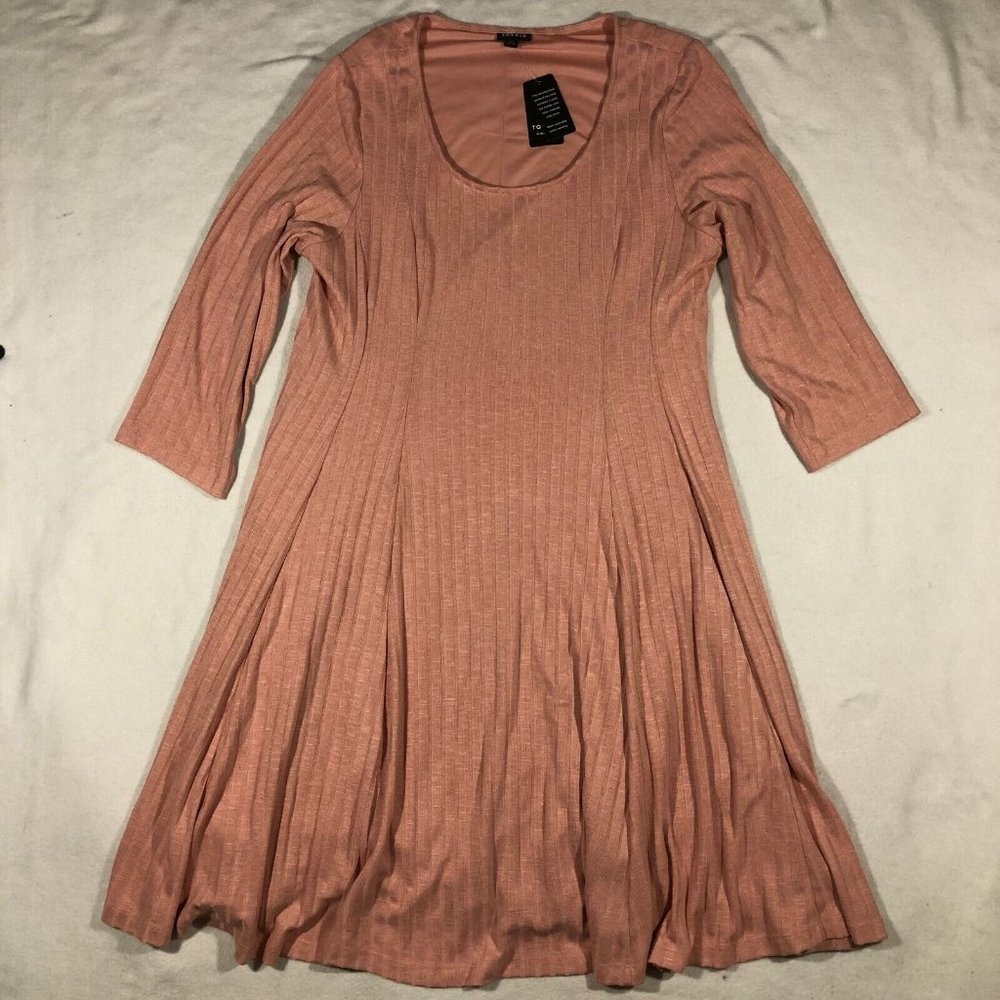 NEW Torrid Womens 2 18/20 2X Pink Long Sleeve Hacci Skater Dress Ribbed NWT $65